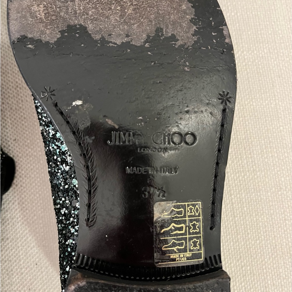 💎JIMMY CHOO Metallic Loafers.  Size US 7/IT 37.5. Black&Metallic - Picture 10 of 12